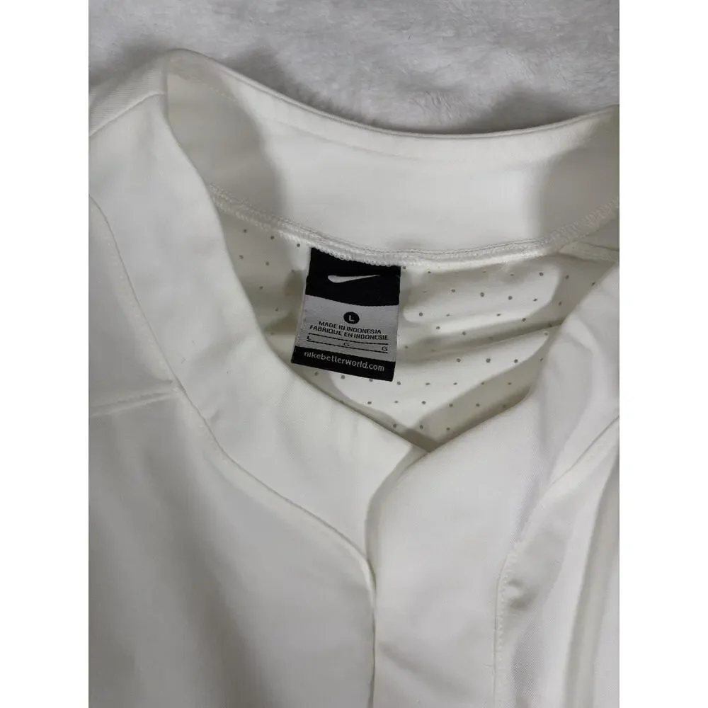 Nike Baseball Jersey Mens Large White Dri Fit Button Front Short Sleeve